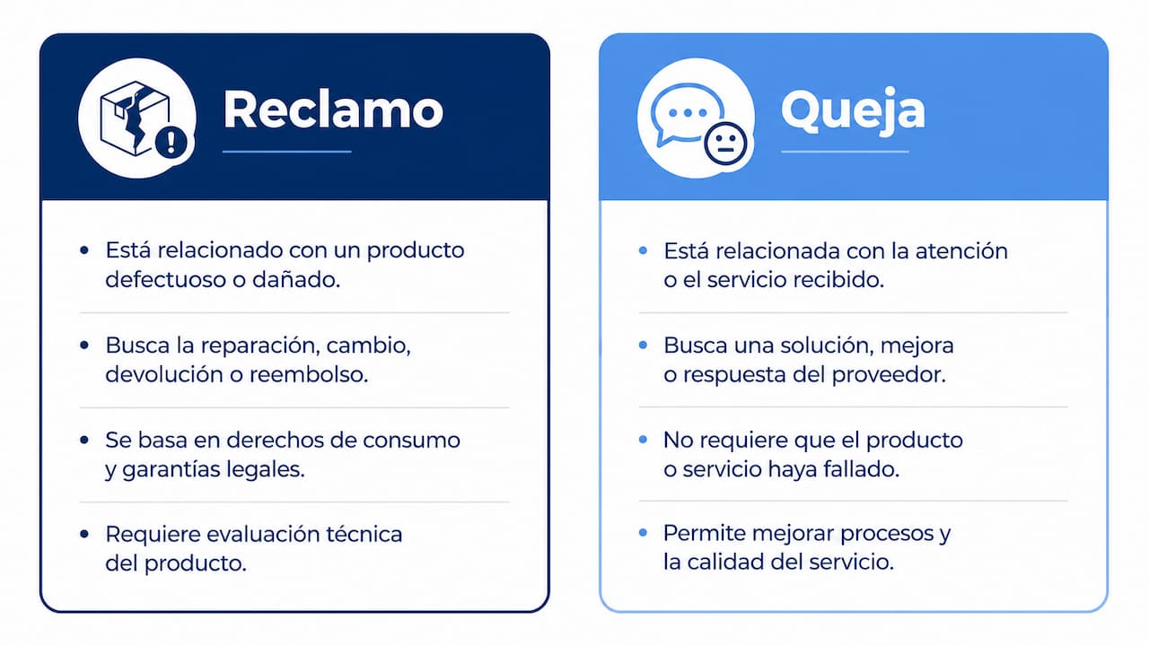 Tabla comparativa entre reclamo y queja en Perú